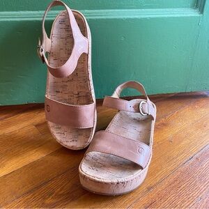 Born Brown Leather and Cork Platform Sandals Size 8 Summer Staple Lagenlook Gorp